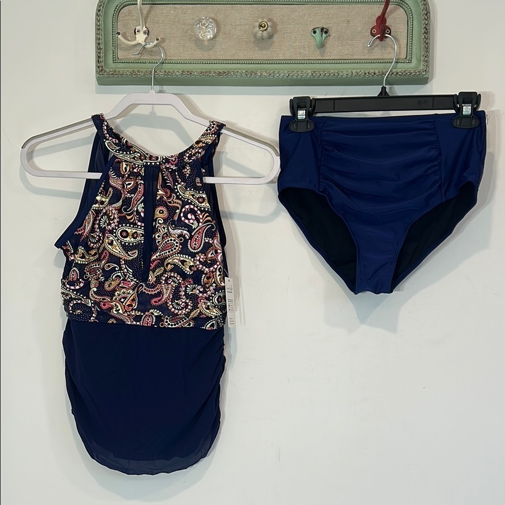 Cupshe Paisley Blue 2 piece tankini  Swimsuit women’s size medium new w tag